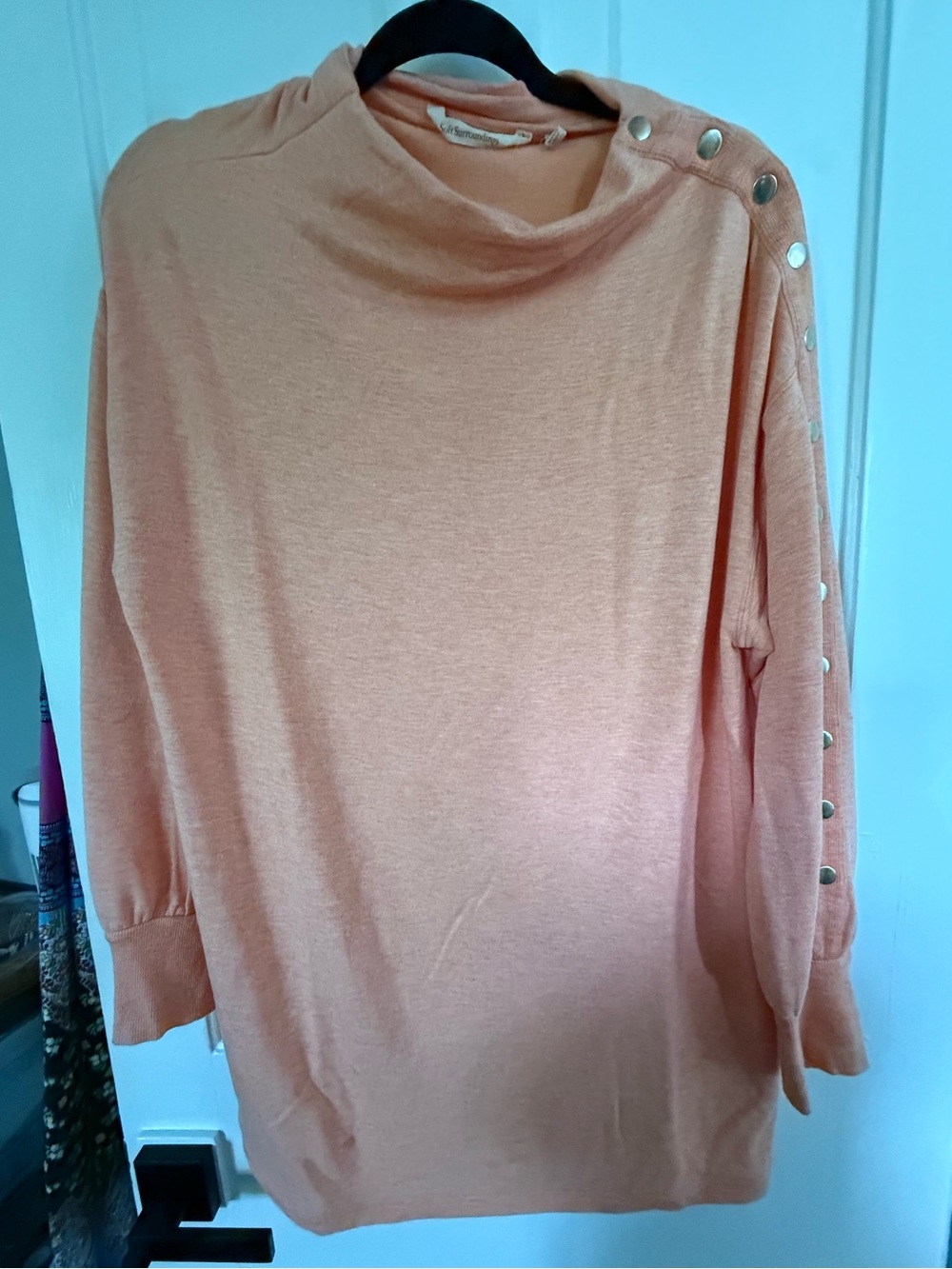 Soft Surroundings Women's Peach Button-Shoulder Pullover Sweater